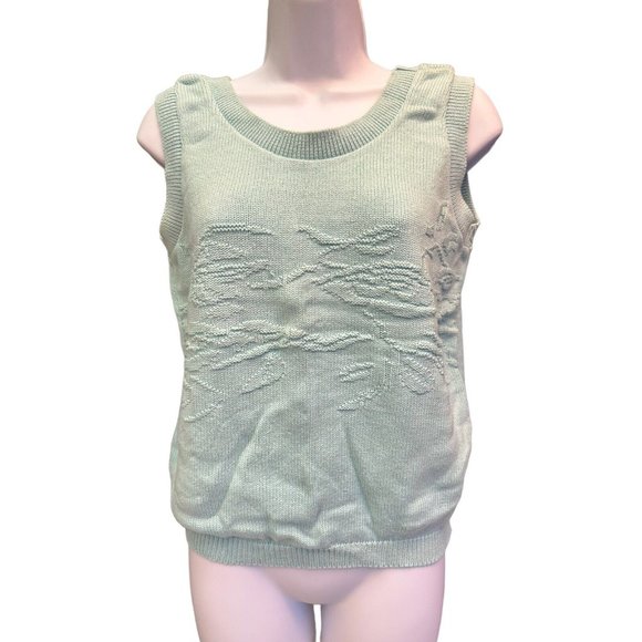 Vintage Queens Way Knitted Cropped Vest Sweater, Sage Pullover, Small V Neck - Picture 1 of 6